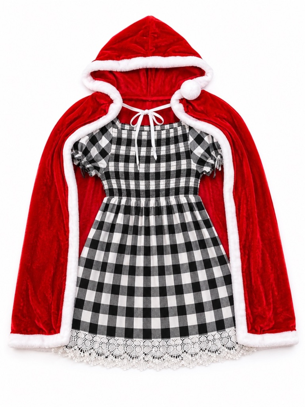 New - Womens Little Red Riding Hood Mrs Claus Costume | Dress and Cape